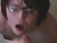 Wife in glasses gets her tonsil tickled