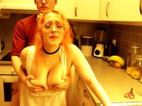 I had sex with my busty girlfriend in the kitchen and cum on her face