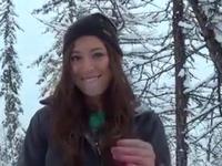 Girl does blowjob in the winter in nature and gets cum in her mouth