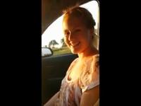 Blonde doing blowjob in car