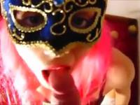 Masked babe with pink hair gives blowjob