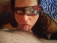 Blindfolded wife blow job