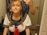 Sex with a busty schoolgirl in the toilet