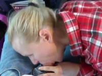 Blowjob on the train and cum in mouth