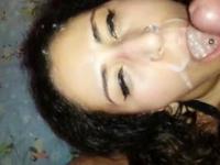 Teen bitch gets face load POV