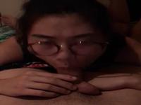 POV blowjob from asian and ball licking