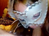 POV blowjob from masked busty babe