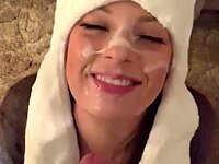 Cutie gets a load on her face POV