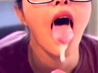 Asian teen gets a load in her mouth POV