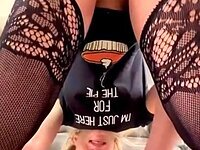 Hot blonde spreads her legs and begs for rough doggy style