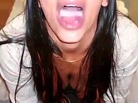 Cum down a pretty brunette's throat.