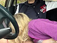 A cheeky blowjob in the car, his hands were squeezing my head, demanding more