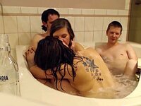 Two couples in one bath and endless shared pleasure