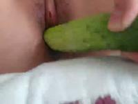 Cucumber for her fuck hole