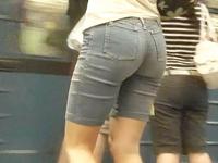 The nice girls denim shorts are worn by the amateur chick that I caught on my spy cam