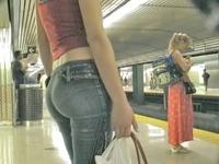 I left my hidden cam work in the underground and caught this cute girl in tight jeans