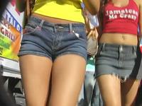 I caught on cam two exciting babes, one in miniskirt and the other in hot denim shorts