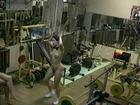Amateur honey working out naked in the gym