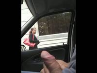 Dude jacks off in the car as the girls pass him by